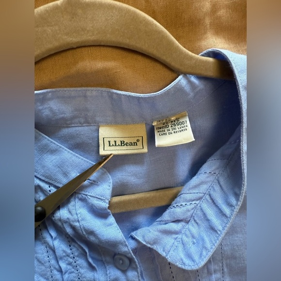 LLBean 100%linen Blue Button-Up long sleeves Shirt with ruffle detail - Picture 10 of 10